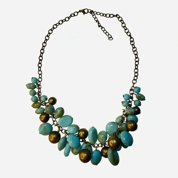 🧚🏻♀️ Turquoise Blue & Bronze Statement Necklace NWOT Adjustable 17–20” - Picture 4 of 4